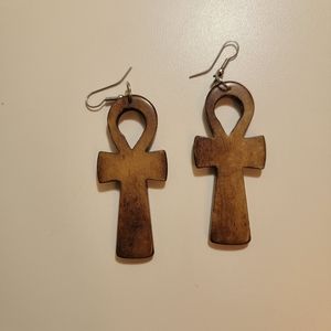 Wood ankh earrings